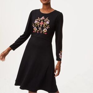 Loft Floral Embroidery Fit and Flare Dress SZ 4​